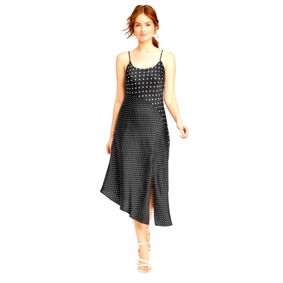 Women's Asymmetrical Midi Slip Dress - A New Day™ Black Polka Dots new - Picture 3 of 8